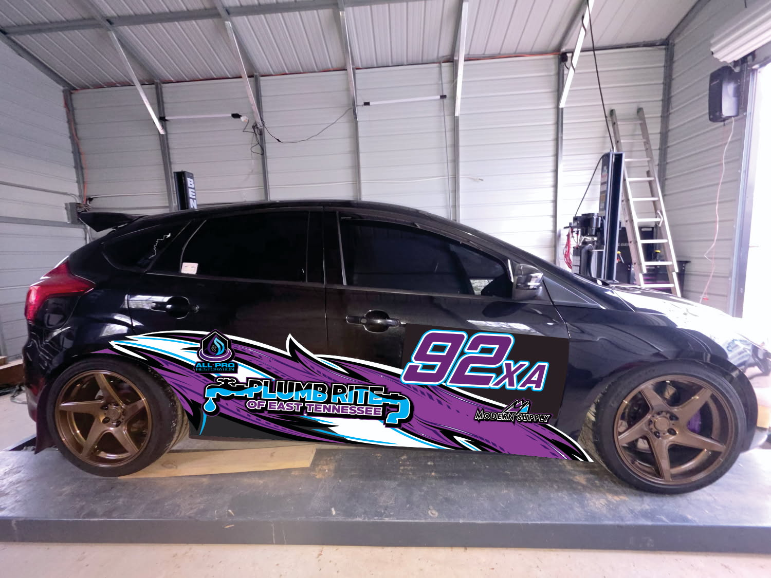 Plumb-Rite custom wrapped race car number 92XA